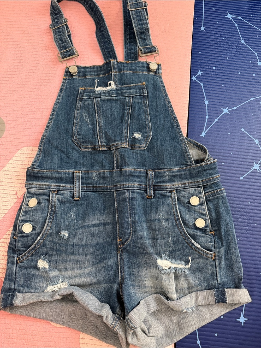 Blank NYC Distressed Blue Denim Kids Overall Shorts